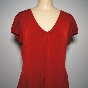 Worthington Womens V-Neck Short Sleeve Blouse, Red
